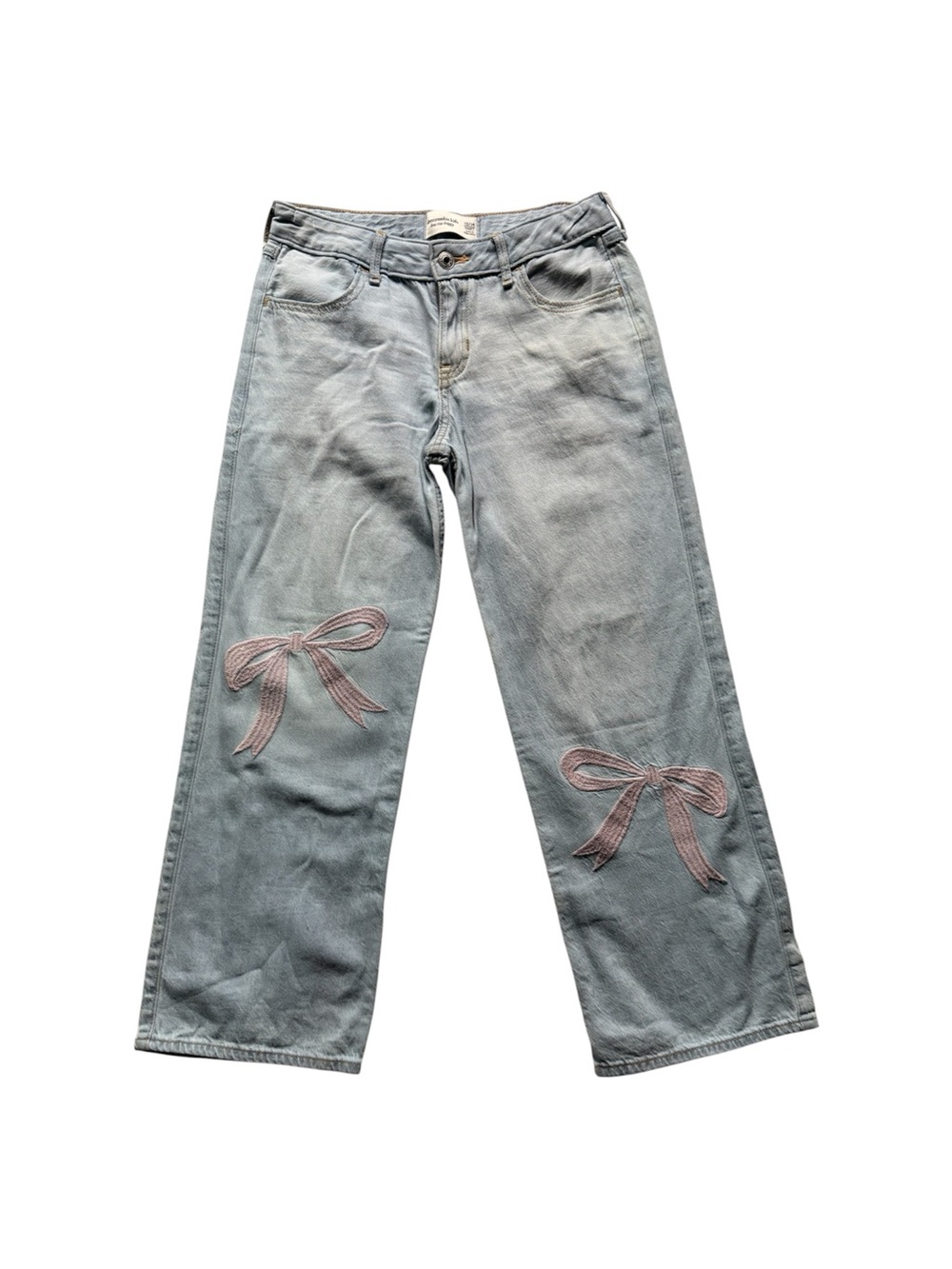 Abercrombie Kids Low Rise Baggy Bow Jeans Girls 13/14 Short Light Wash